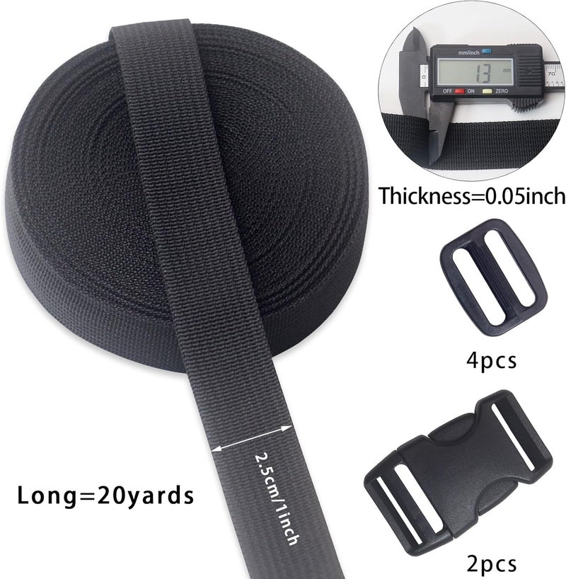 ZHFMLY Black Webbing Strap 1 inch 20 Yards Polypropylene Webbing Backpack Straps for Crafts, Sewing, Bags, Climbing,Outdoors Indoors Gear, Crafting DIY-Lawn Chair Replacement-Seat Belt - Image 2